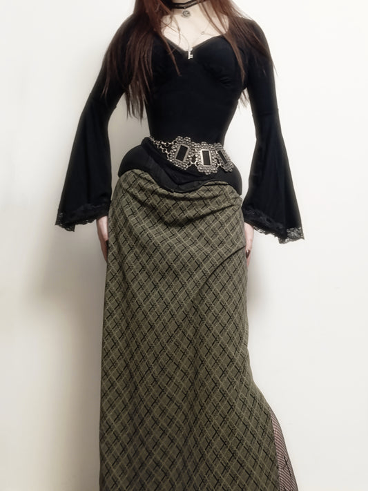 Vintage Plaid Maxi Skirt 𖤐⭒๋࣭