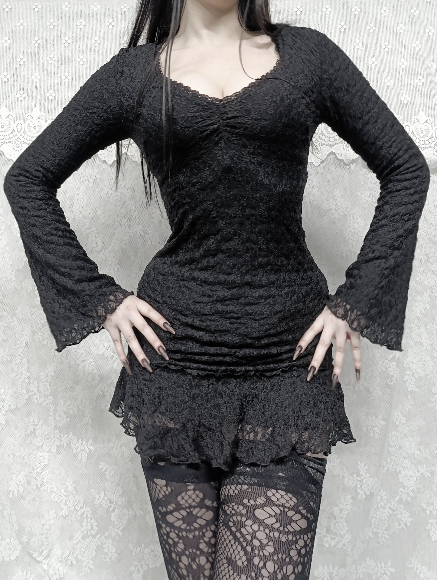 Lace Flare Sleeves Dress 𓆩♱𓆪