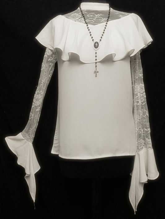 Elegant Ruffled Lace Blouse ₍ᐢ._.ᐢ₎♡