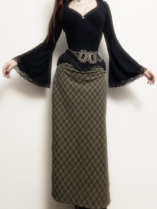 Vintage Plaid Maxi Skirt 𖤐⭒๋࣭