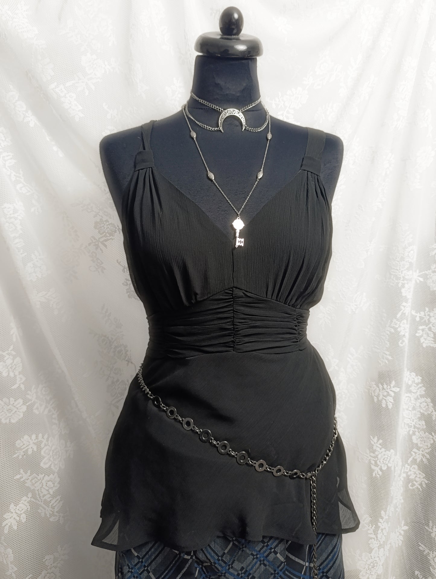 Black Mesh Tie Back Top ⛦