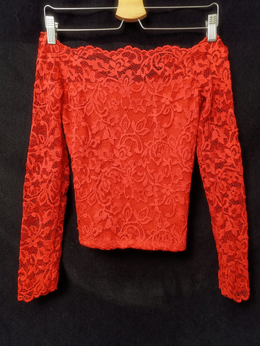 Red Lace Off-Shoulder Top ༺♰༻