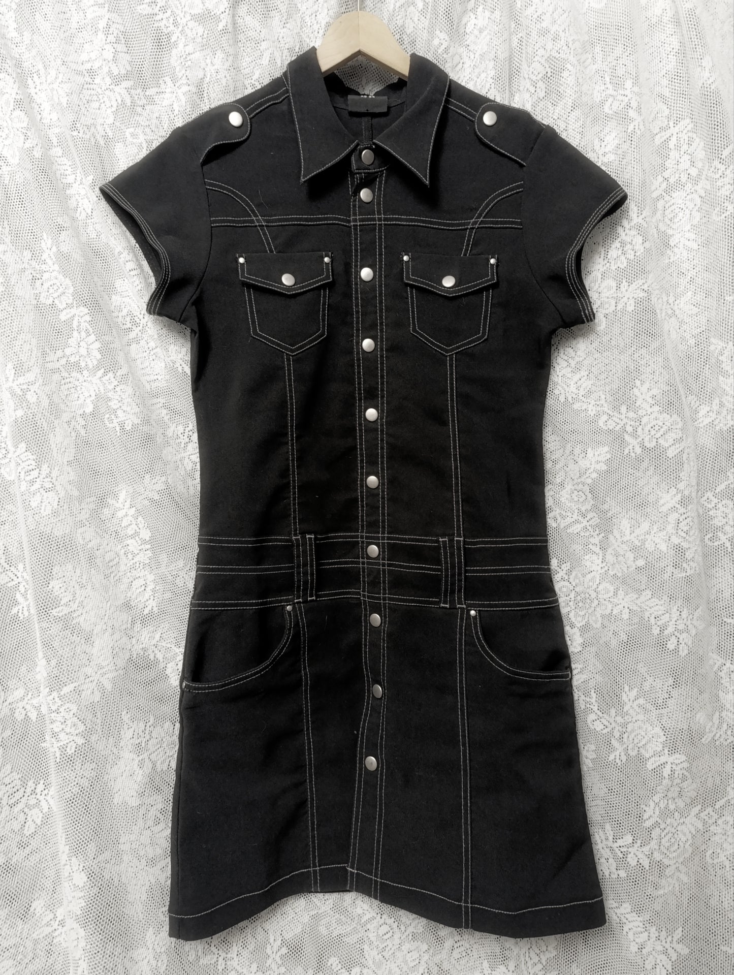 Contrast Stitch Dress 𖤐⭒๋࣭
