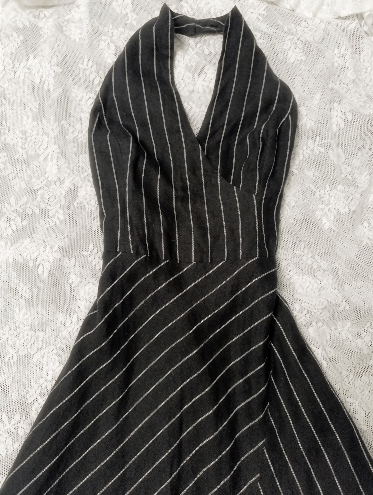 Linen Striped Halter Dress 𝜗ৎ