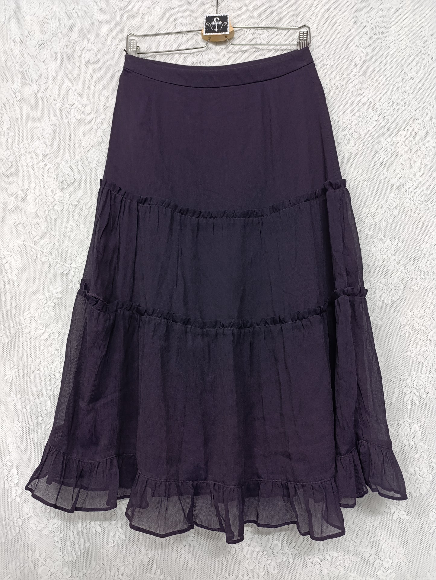 Purple Ruffle Midi Skirt 𖤐⭒๋࣭