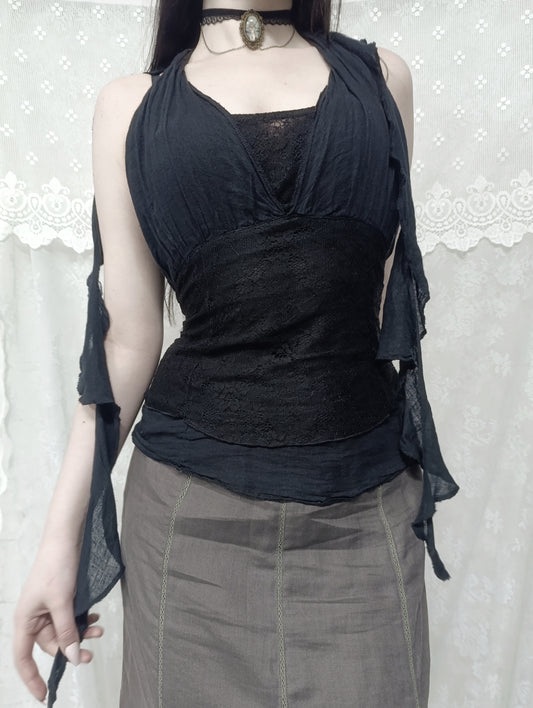 Linen Halter Tie Top 𖤐⭒๋࣭