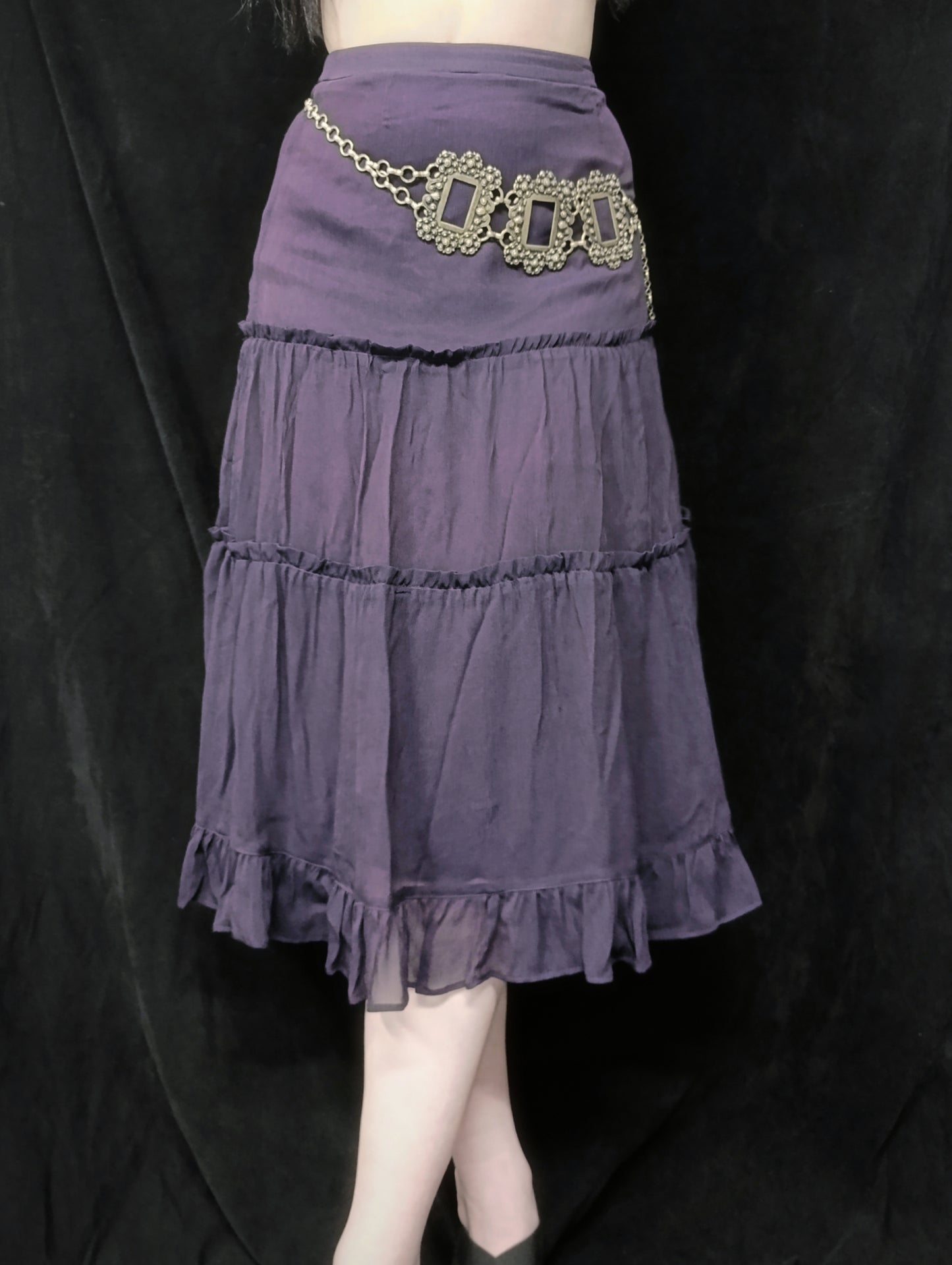 Purple Ruffle Midi Skirt 𖤐⭒๋࣭