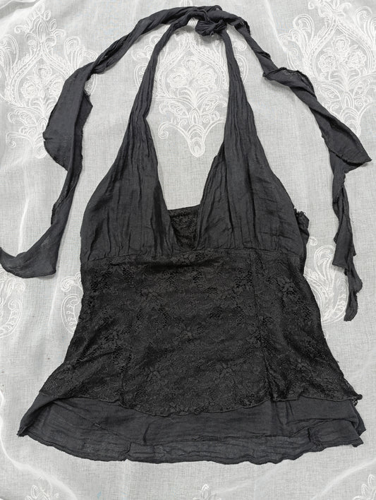 Linen Halter Tie Top 𖤐⭒๋࣭