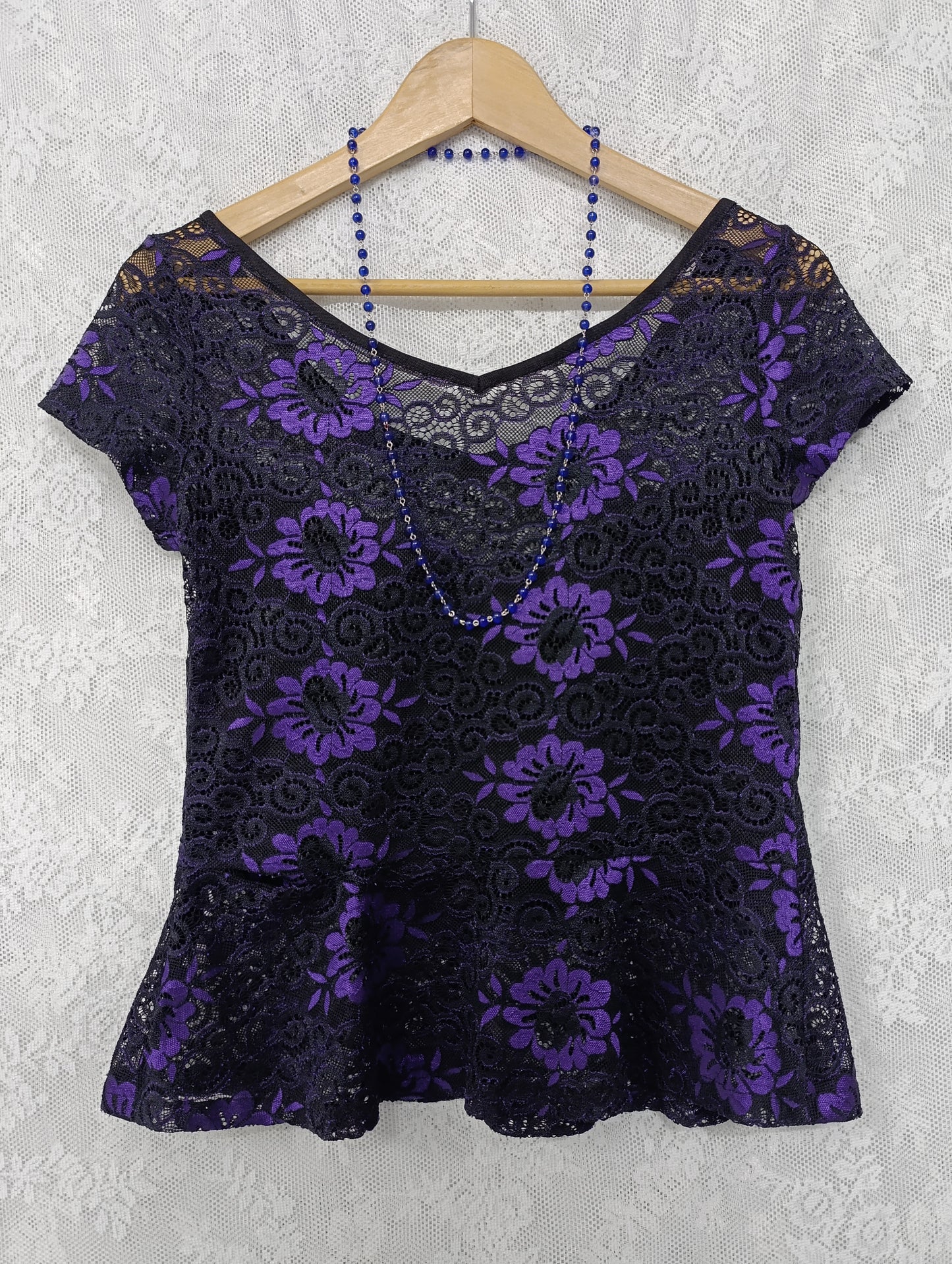 Purple Black Lace Blouse 𖤐⭒๋࣭
