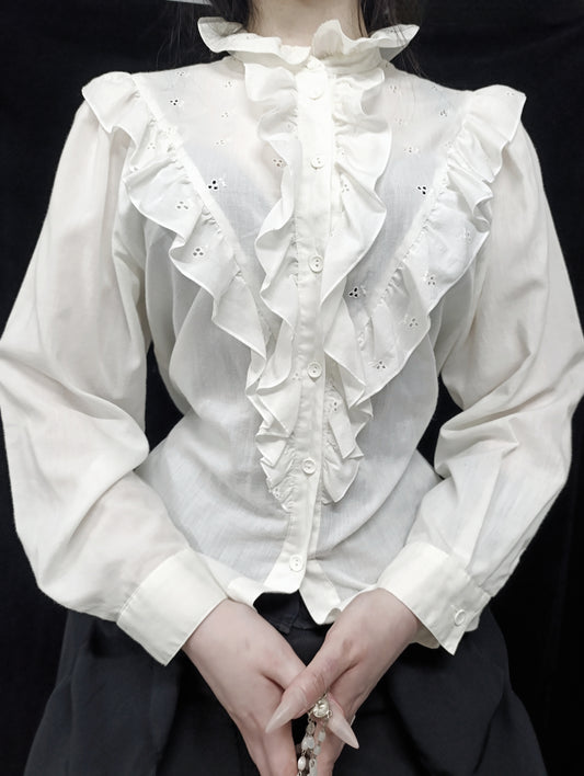 Vintage Cotton Ruffle Blouse 𝄞