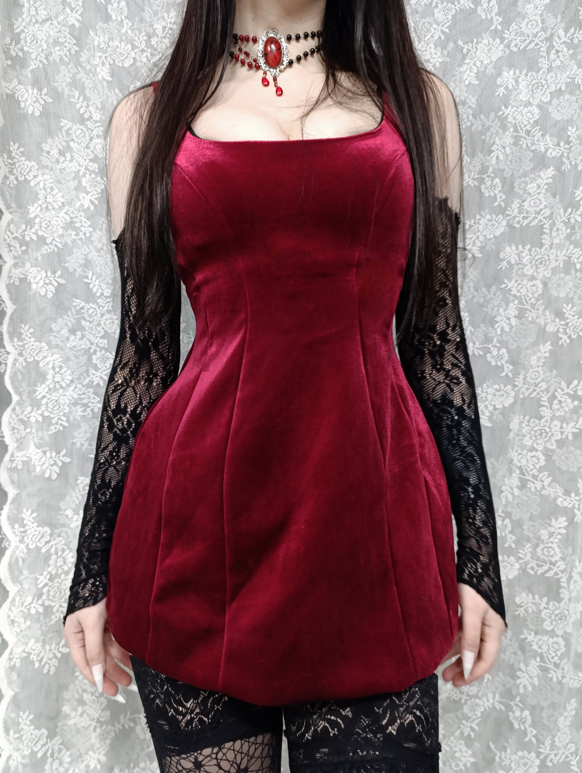 Burgundy Velvet Mini Dress ⛦
