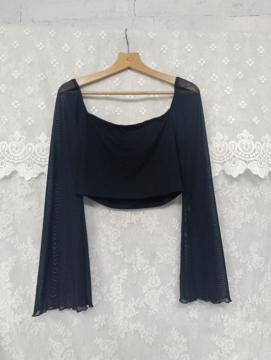 Mesh Sleeve Crop Top -♡´-