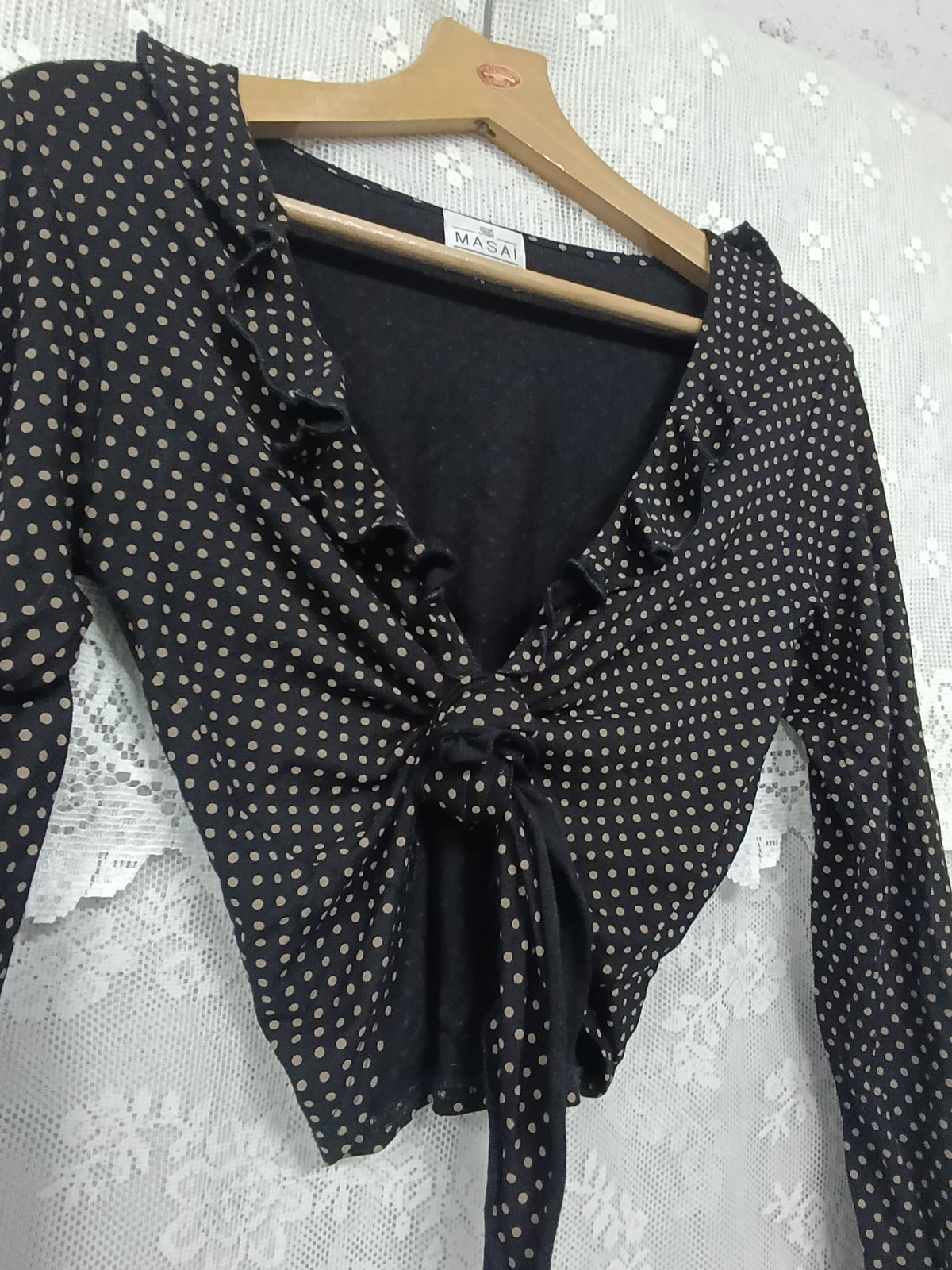 Black Polka Dot Ruffle Blouse ༺♰༻