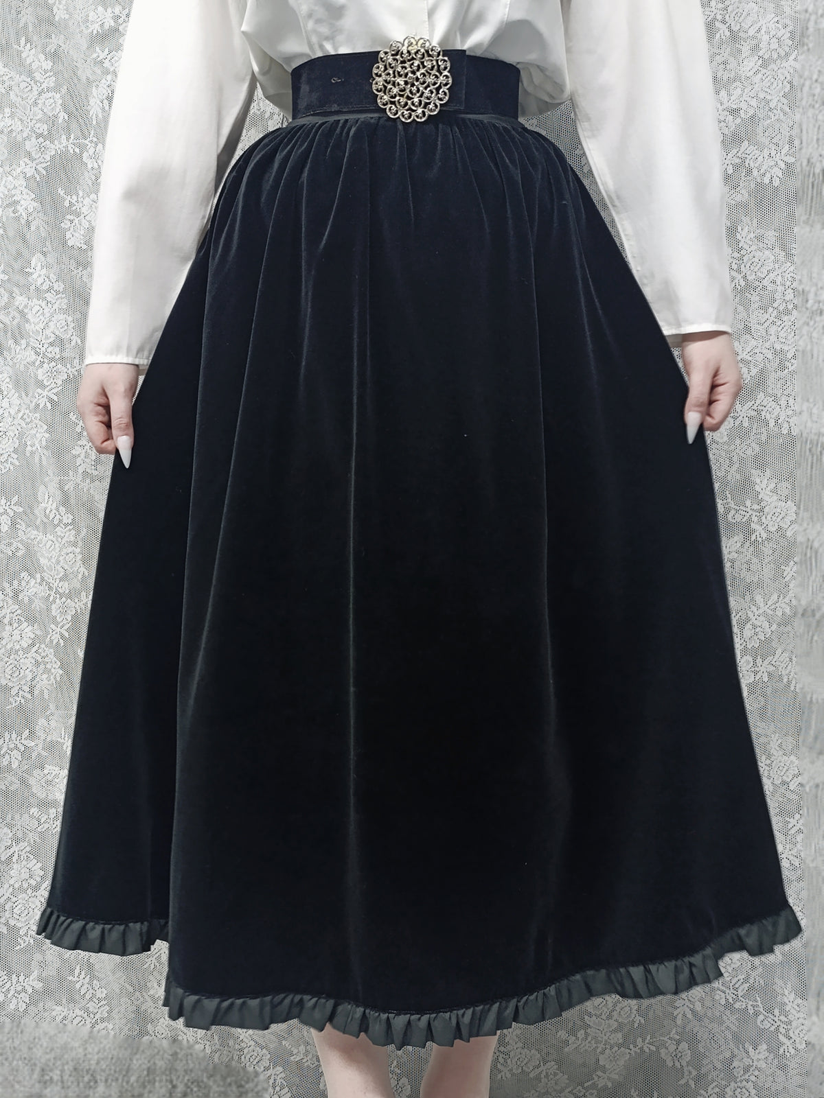 Velvet Ruffle Maxi Skirt *ੈ✩‧₊˚