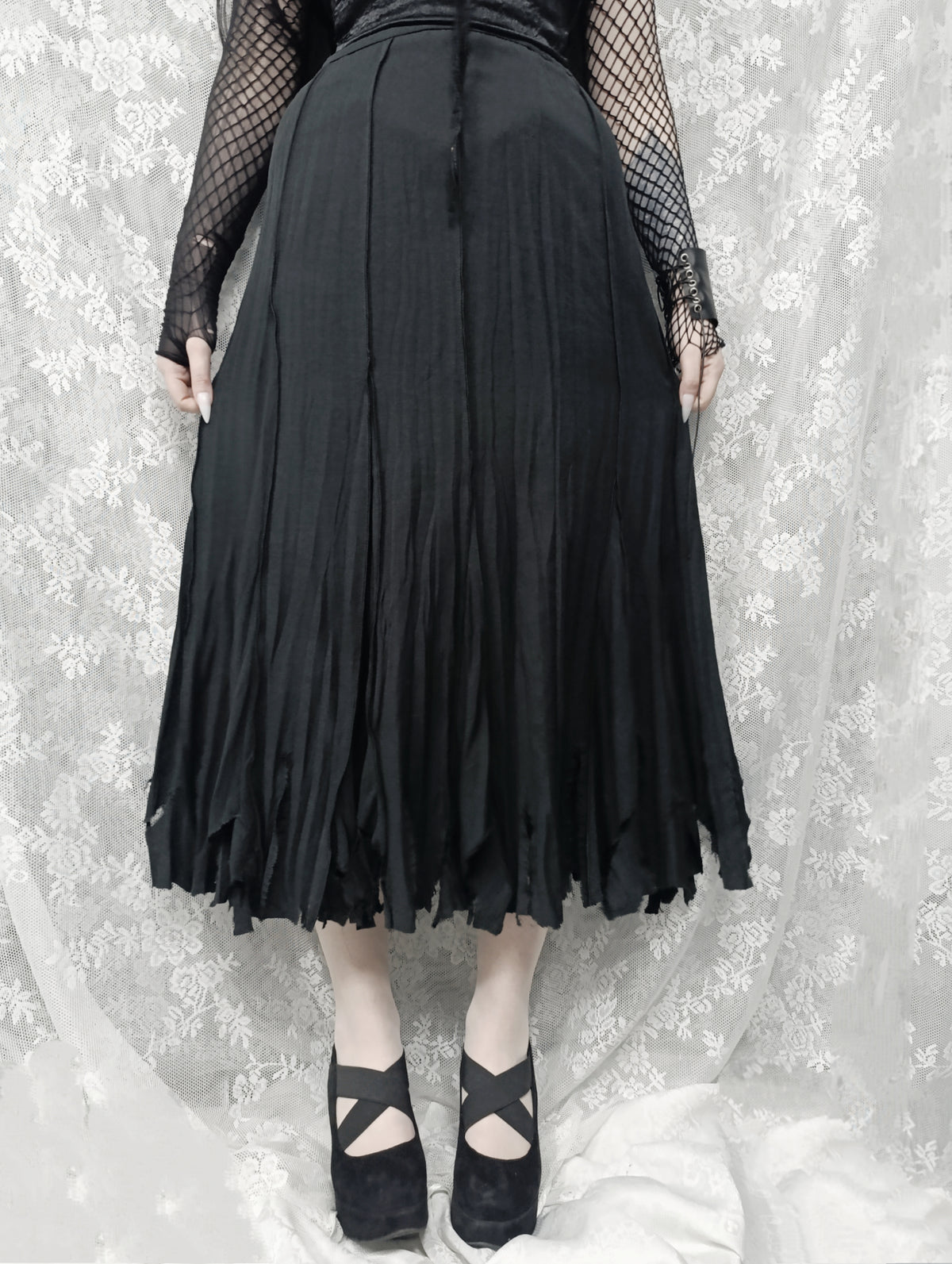 Distressed Witchy Maxi Skirt 𖤐⭒๋࣭