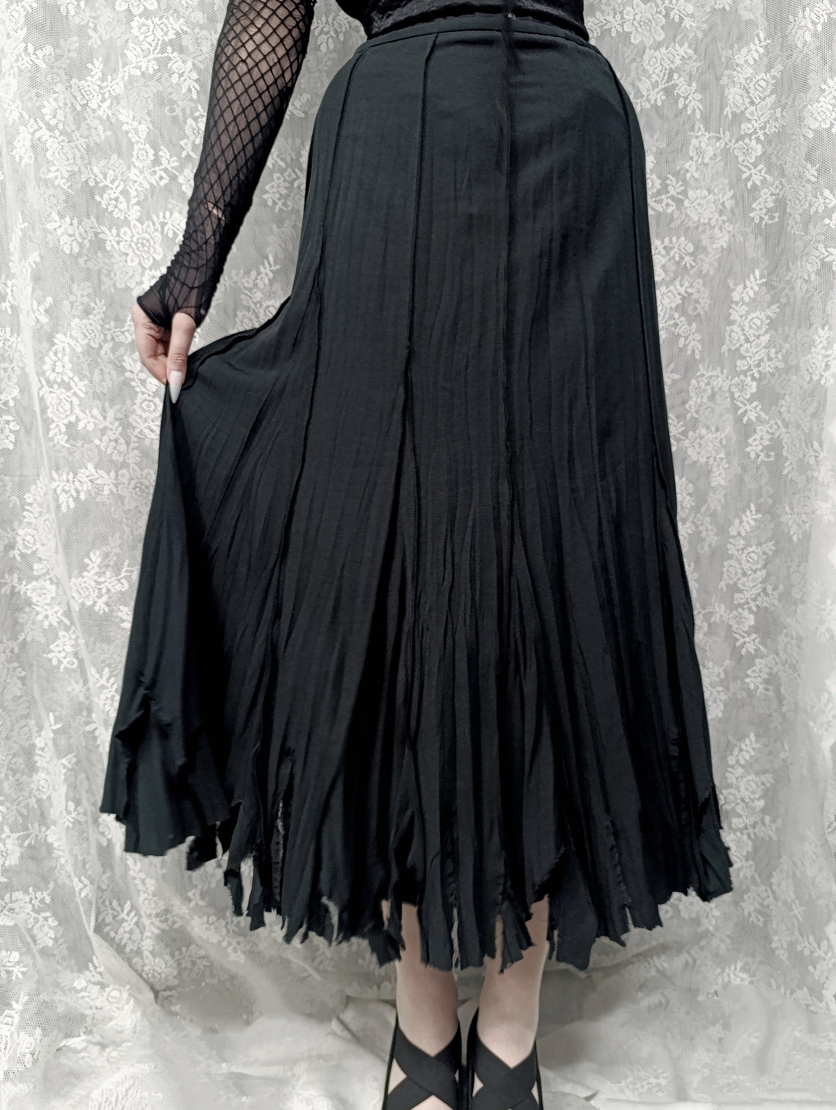 Distressed Witchy Maxi Skirt 𖤐⭒๋࣭