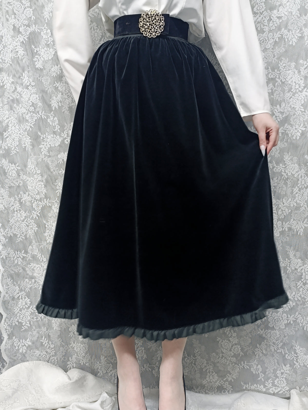 Velvet Ruffle Maxi Skirt *ੈ✩‧₊˚