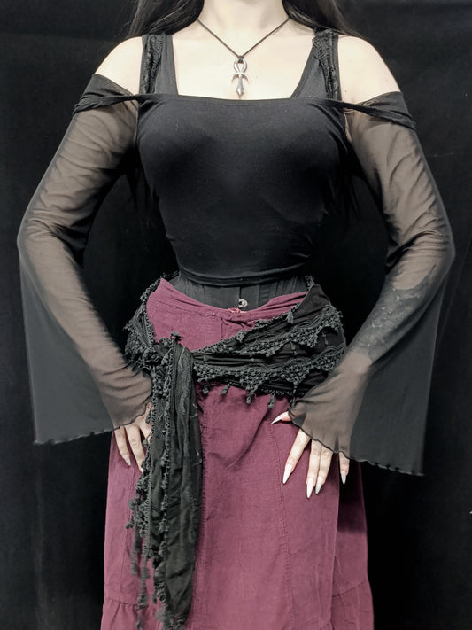 Mesh Sleeve Crop Top -♡´-
