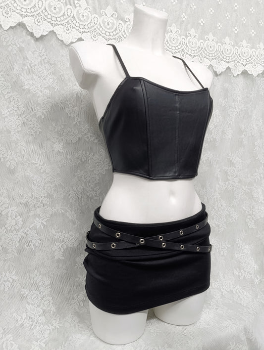 Faux Leather Corset Crop Top ⊹₊⟡⋆